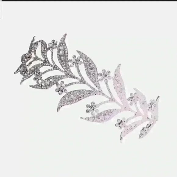 Floral Leaf Crystal Bride Wed Fairy Rhinestone Tiara - Picture 6 of 9
